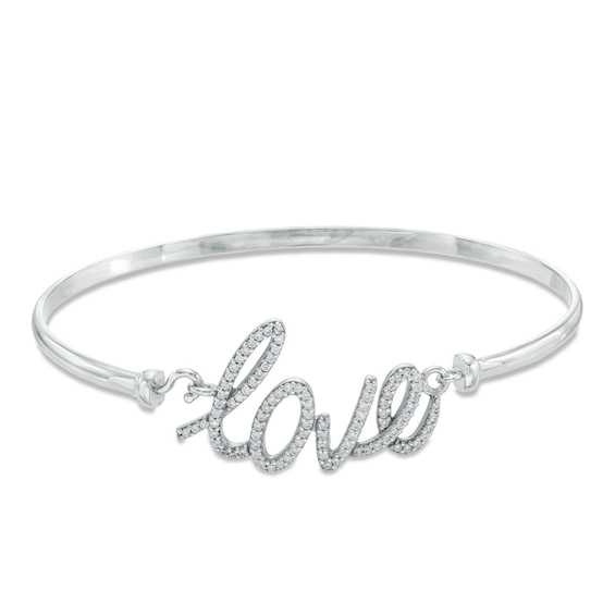 Lab-Created White Sapphire "LOVE" Bangle in Sterling Silver