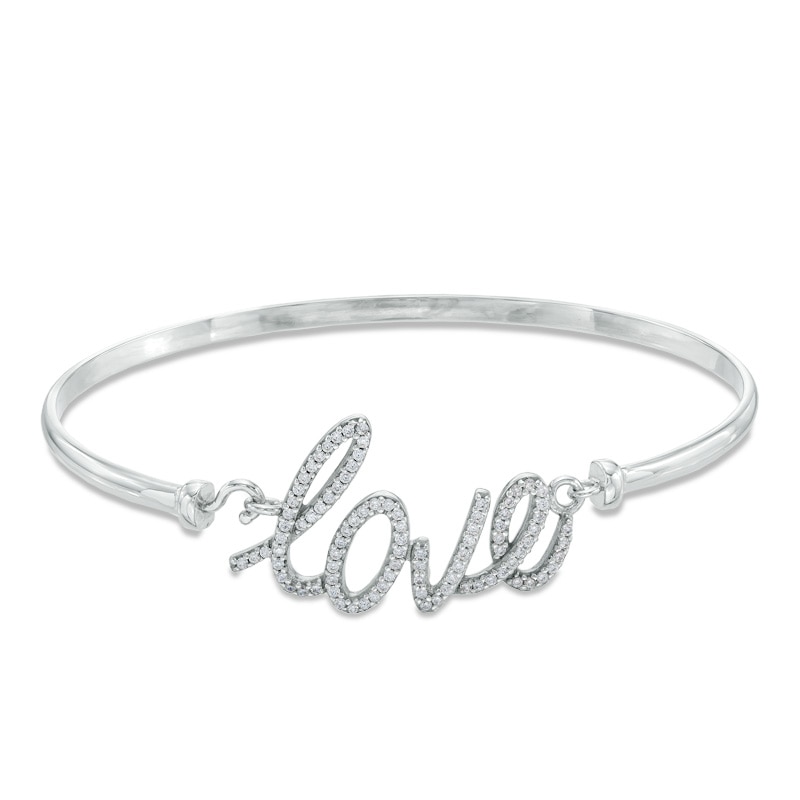 Lab-Created White Sapphire "LOVE" Bangle in Sterling Silver|Peoples Jewellers