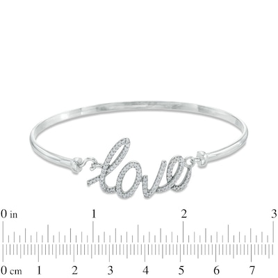 Lab-Created White Sapphire "LOVE" Bangle in Sterling Silver