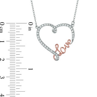 Lab-Created White Sapphire "Love" Heart Pendant in Sterling Silver with 18K Rose Gold Plate