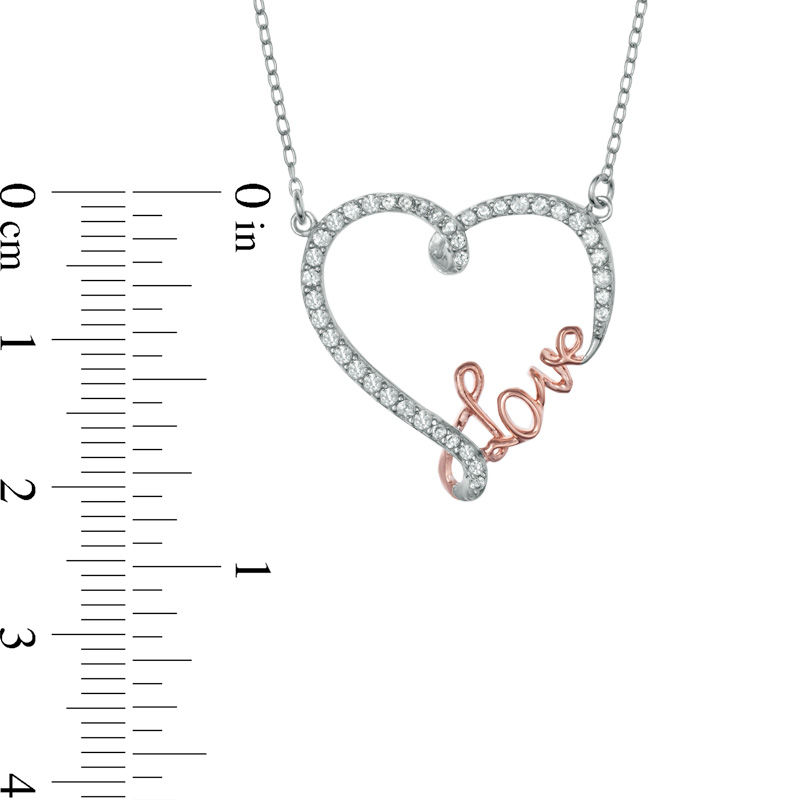 Lab-Created White Sapphire "Love" Heart Pendant in Sterling Silver with 18K Rose Gold Plate|Peoples Jewellers