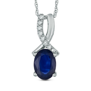 Oval Blue Sapphire and Diamond Accent Pendant in 10K White Gold