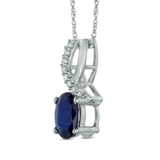 Oval Blue Sapphire and Diamond Accent Pendant in 10K White Gold