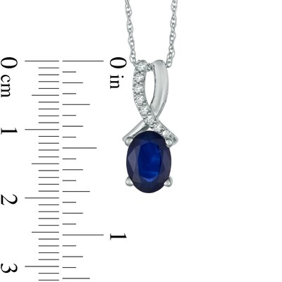 Oval Blue Sapphire and Diamond Accent Pendant in 10K White Gold