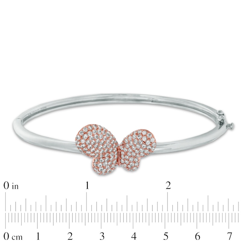 Lab-Created White Sapphire Butterfly Bangle in Sterling Silver with 18K Rose Gold Plate|Peoples Jewellers