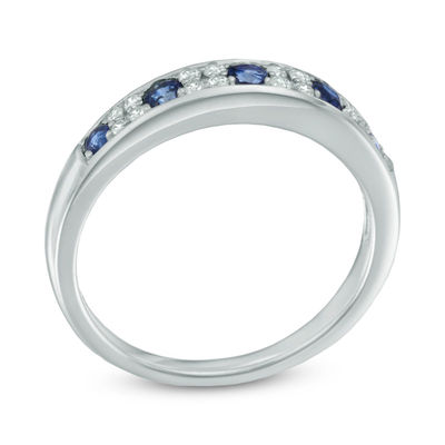 Blue Sapphire and 0.14 CT. T.W. Diamond Anniversary Band in 10K White Gold