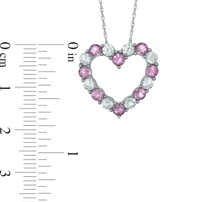 Lab-Created Pink and White Sapphire Heart Pendant in 10K White Gold