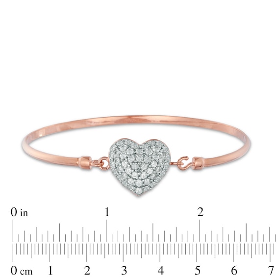 Lab-Created Sapphire Heart Bangle in Sterling Silver with 14K Rose Gold Plate