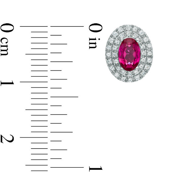 Oval Lab-Created Ruby and White Sapphire Frame Stud Earrings in 10K White Gold