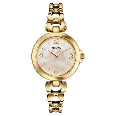 Ladies' Bulova Gold-Tone Watch with Mother-of-Pearl Dial (Model: 97L138)