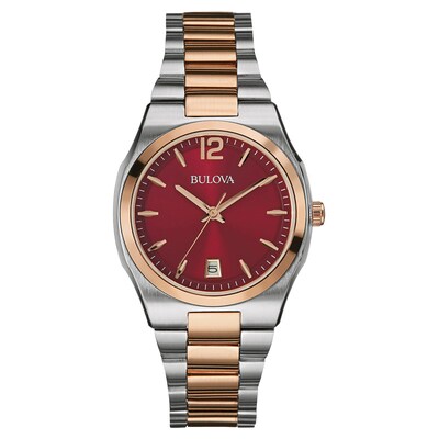 Ladies' Bulova Two-Tone Watch with Red Dial (Model: 98M119)