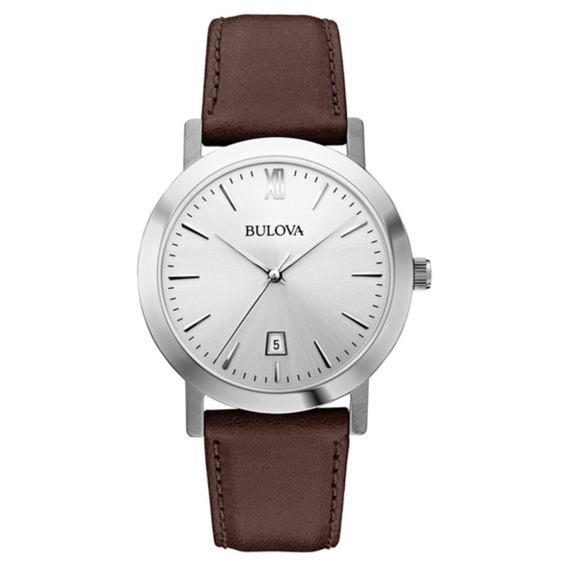 Men's Bulova Classic Strap Watch with Silver-Tone Dial (Model: 96B217)