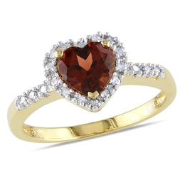 6.0mm Heart-Shaped Garnet and 0.08 CT. T.W. Diamond Frame Ring in 10K Gold
