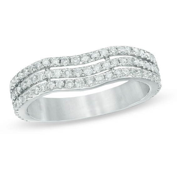 0.75 CT. T.W. Diamond Split Triple Row Contour Wedding Band in 14K White Gold