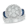 Thumbnail Image 0 of 3.00 CT. T.W. Diamond Cluster and Blue Sapphire Ring in 14K White Gold