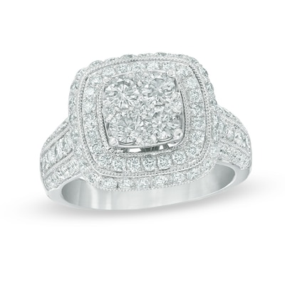 2.00 CT. T.W. Composite Diamond Frame Engagement Ring in 14K White Gold