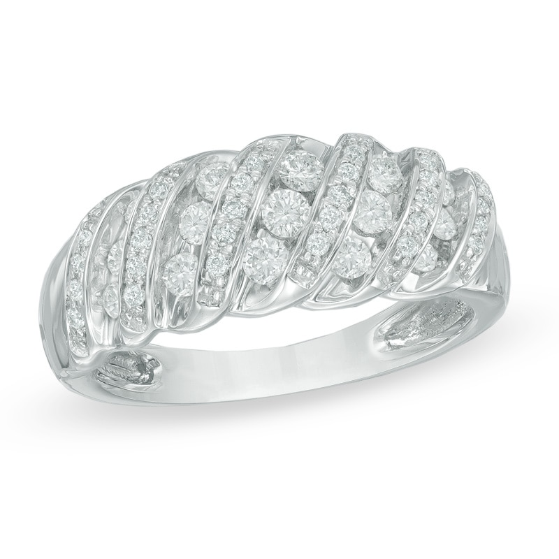 0.50 CT. T.W. Diamond Cascading Ribbon Ring in 10K White Gold|Peoples Jewellers