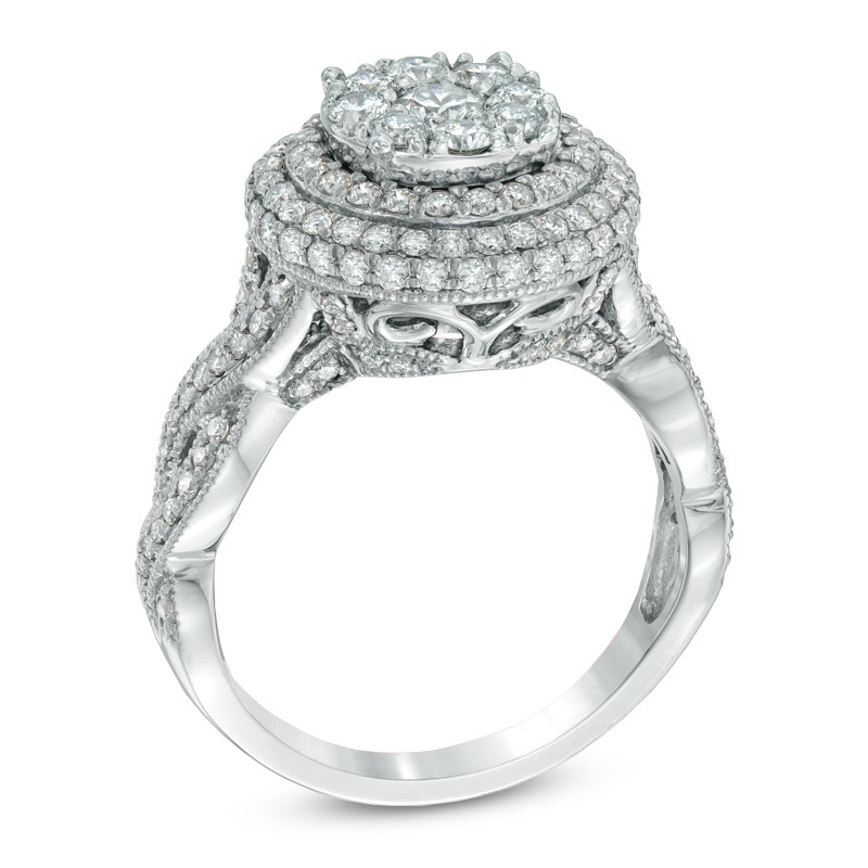 1.50 CT. T.W. Diamond Cluster Double Frame Engagement Ring in 14K White Gold