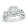 1.25 CT. T.W. Diamond Cluster Layered Shank Engagement Ring in 14K White Gold