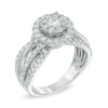 1.25 CT. T.W. Diamond Cluster Layered Shank Engagement Ring in 14K White Gold