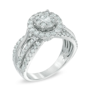 1.25 CT. T.W. Diamond Cluster Layered Shank Engagement Ring in 14K White Gold