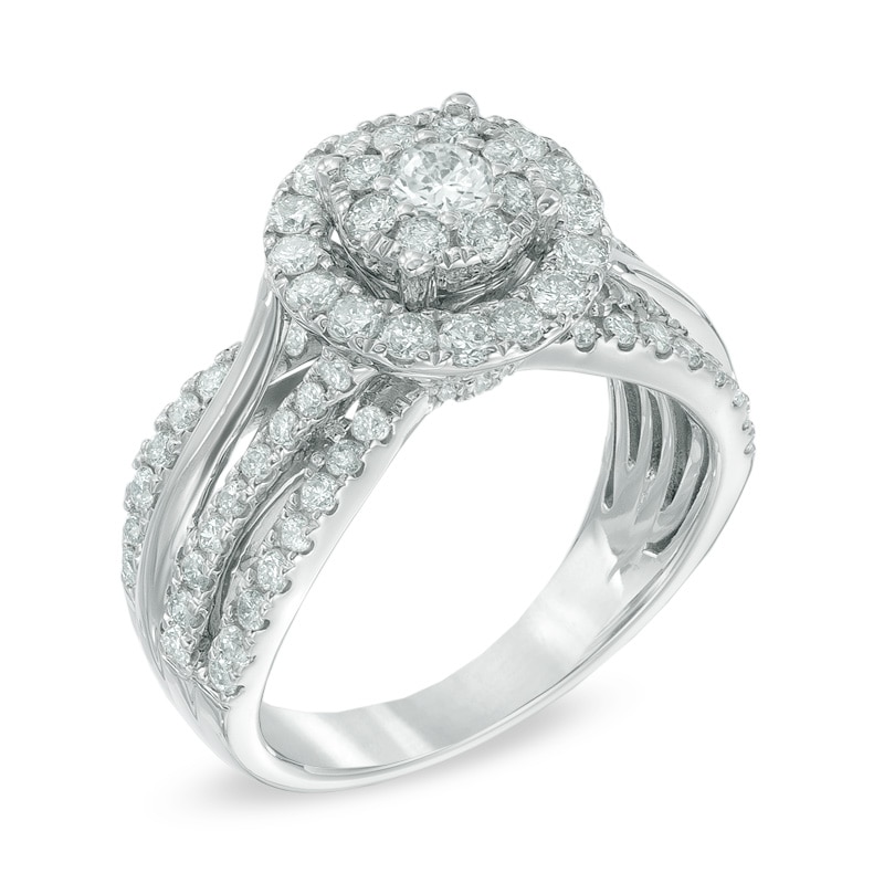1.25 CT. T.W. Diamond Cluster Layered Shank Engagement Ring in 14K White Gold|Peoples Jewellers