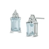 Emerald-Cut Aquamarine and Diamond Accent Stud Earrings in 10K White Gold