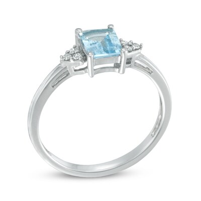 Emerald-Cut Aquamarine and Diamond Accent Ring in 10K White Gold