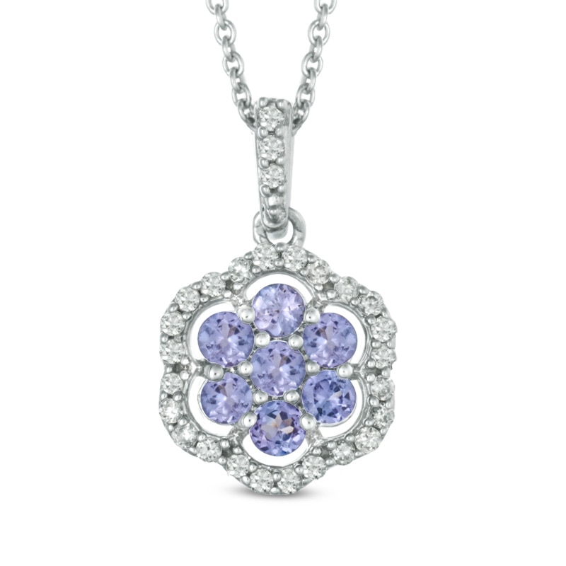 Tanzanite and 0.20 CT. T.W Diamond Flower Pendant in Sterling Silver|Peoples Jewellers