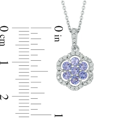 Tanzanite and 0.20 CT. T.W Diamond Flower Pendant in Sterling Silver