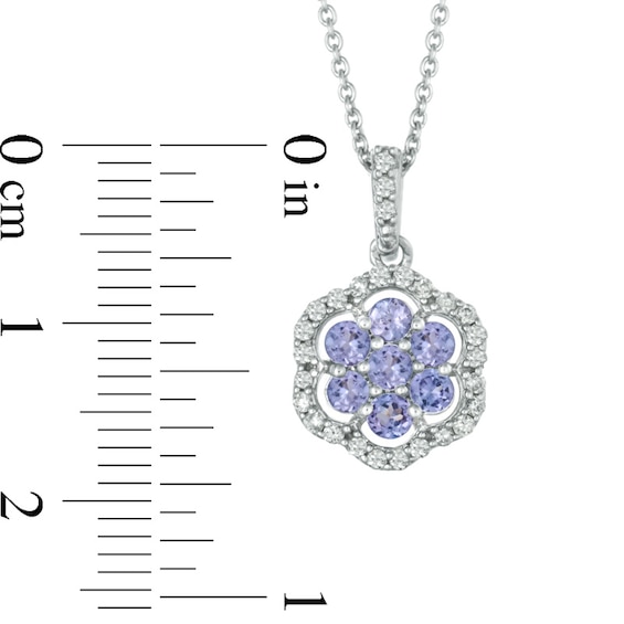 Tanzanite and 0.20 CT. T.W Diamond Flower Pendant in Sterling Silver