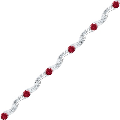 Lab-Created Ruby and Diamond Accent Twist Bracelet in Sterling Silver - 7.25"