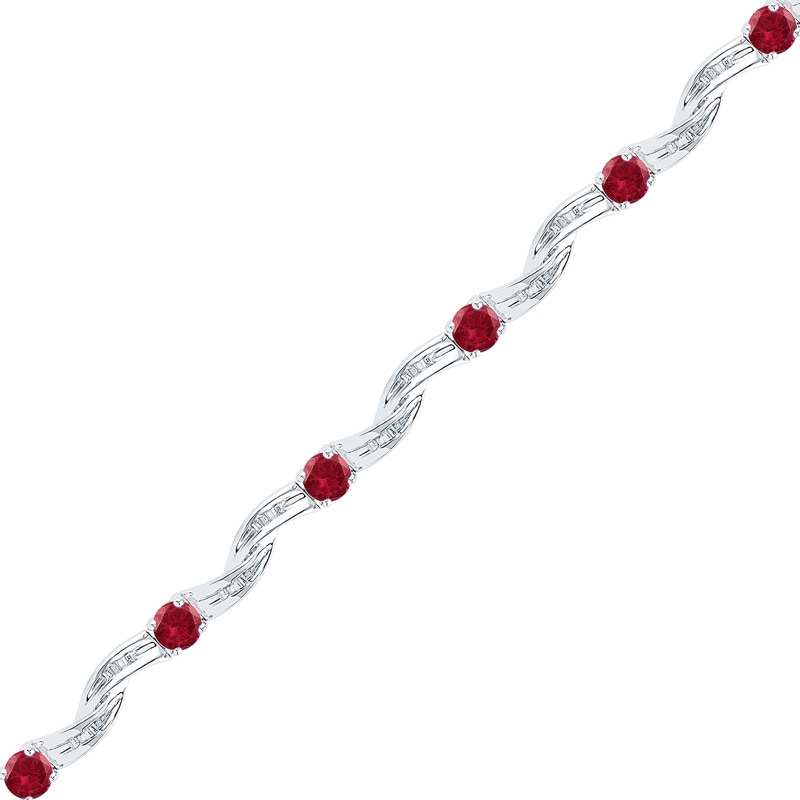 Lab-Created Ruby and Diamond Accent Twist Bracelet in Sterling Silver - 7.25"|Peoples Jewellers