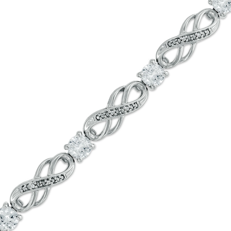 Lab-Created White Sapphire and Diamond Accent Infinity Bracelet in Sterling Silver - 7.5"|Peoples Jewellers