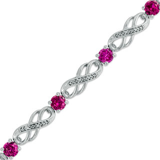 Lab-Created Ruby and Diamond Accent Infinity Bracelet in Sterling Silver - 7.5"