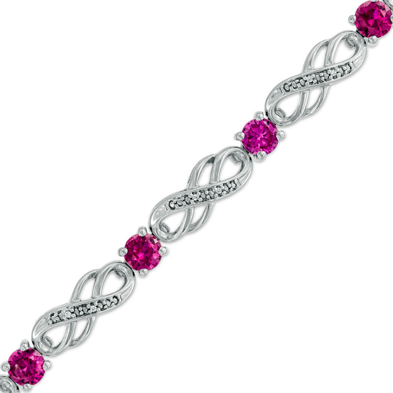 Lab-Created Ruby and Diamond Accent Infinity Bracelet in Sterling Silver - 7.5"|Peoples Jewellers