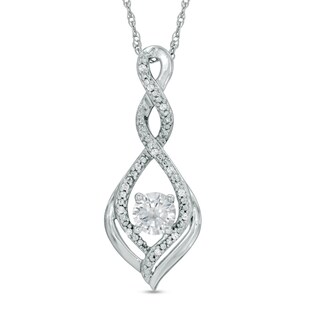 5.0mm Lab-Created White Sapphire and Diamond Accent Infinity Twist Pendant in 10K White Gold