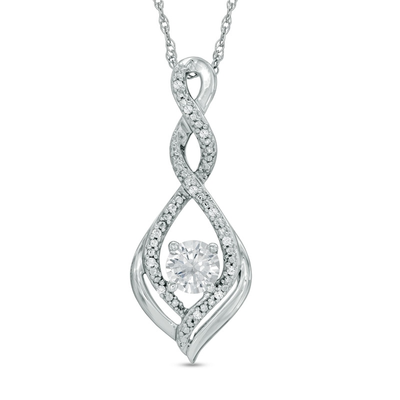 5.0mm Lab-Created White Sapphire and Diamond Accent Infinity Twist Pendant in 10K White Gold