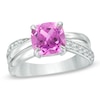 8.0mm Cushion-Cut Lab-Created Pink and White Sapphire Ring in 10K White Gold