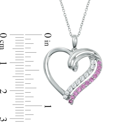 Lab-Created Pink and White Sapphire Heart Pendant in Sterling Silver