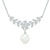 Thumbnail Image 0 of 8.0-9.0mm Freshwater Cultured Pearl and White Topaz Flower Necklace in Sterling Silver