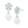 6.0-7.0mm Freshwater Cultured Pearl and Lab-Created White Topaz Flower Drop Earrings in Sterling Silver