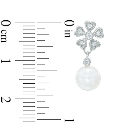 6.0-7.0mm Freshwater Cultured Pearl and Lab-Created White Topaz Flower Drop Earrings in Sterling Silver