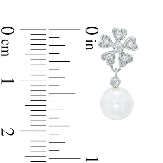 6.0-7.0mm Freshwater Cultured Pearl and Lab-Created White Topaz Flower Drop Earrings in Sterling Silver