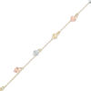 Dangle Heart Anklet in 10K Tri-Tone Gold - 11"