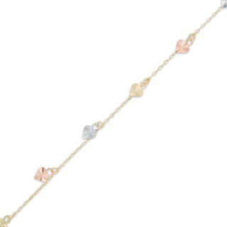 Dangle Heart Anklet in 10K Tri-Tone Gold - 11"