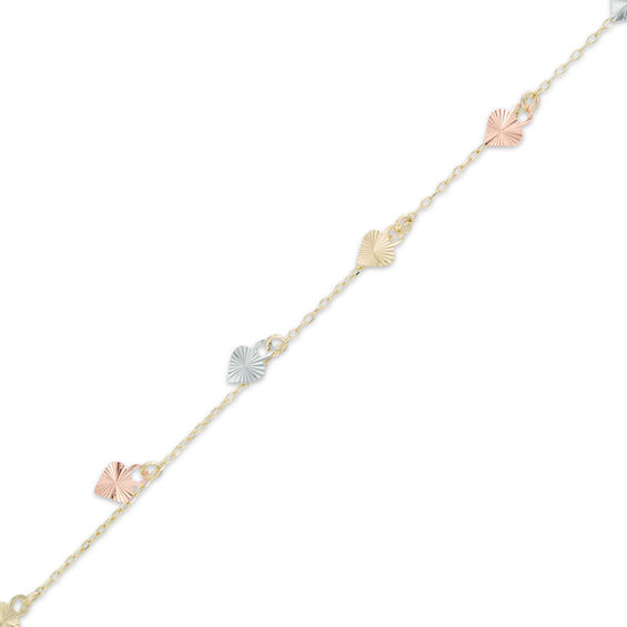 Dangle Heart Anklet in 10K Tri-Tone Gold - 11"