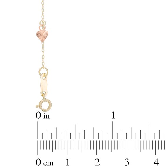 Dangle Heart Anklet in 10K Tri-Tone Gold - 11"