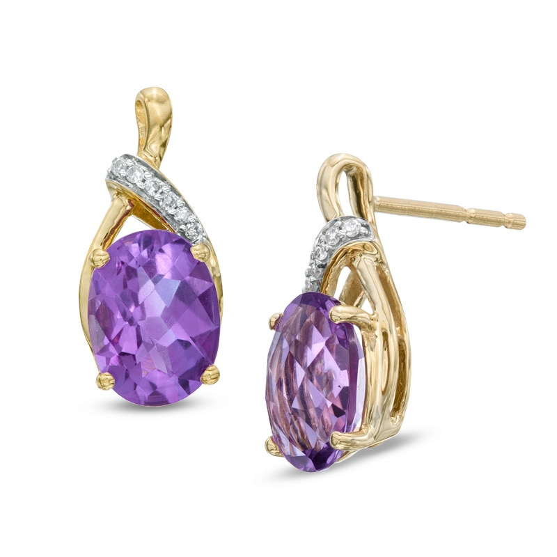 Oval Amethyst and Diamond Accent Stud Earrings in 10K Gold