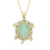 Thumbnail Image 0 of Oval Green Jade and Diamond Accent Turtle Pendant in 10K Gold